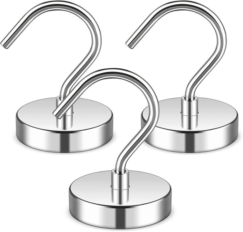 Junarter 3 Pack Magnetic Hooks Heavy Duty 60LBS Neodymium Magnet Hooks, Strong Magnetic Hooks for Hanging, Magnet with Hooks for Home, Office, Classroom, Locker, Workplace - Image 1